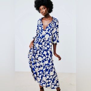 ZARA Oversized Floral Maxi Dress in Cobalt. Size Small. EUC